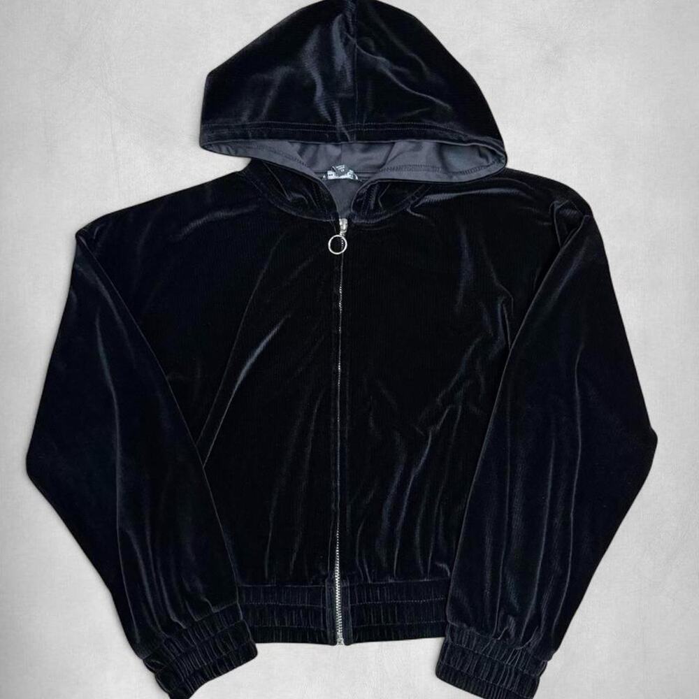 12 | y2k Guess Black Velour Zip-Up Hoodie In Love with Guess Back